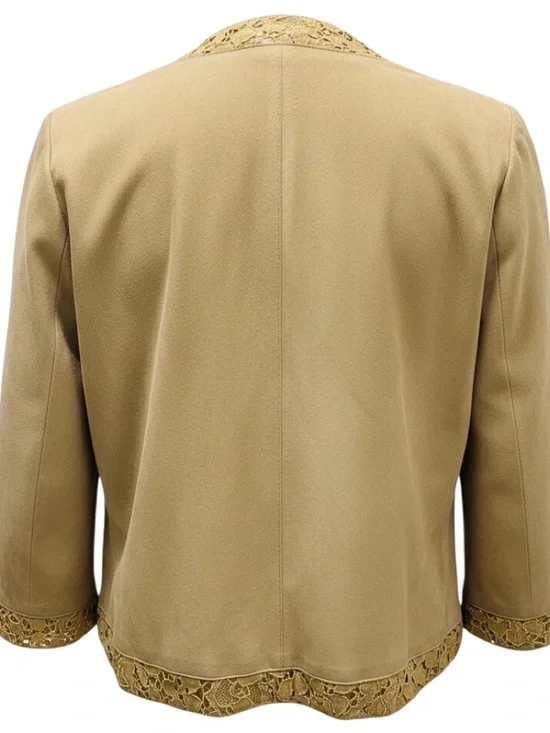 DOLCE & GABBANA TAN SUEDE GOATSKIN JACKET WITH LACE TRIM - Picture 3 of 5